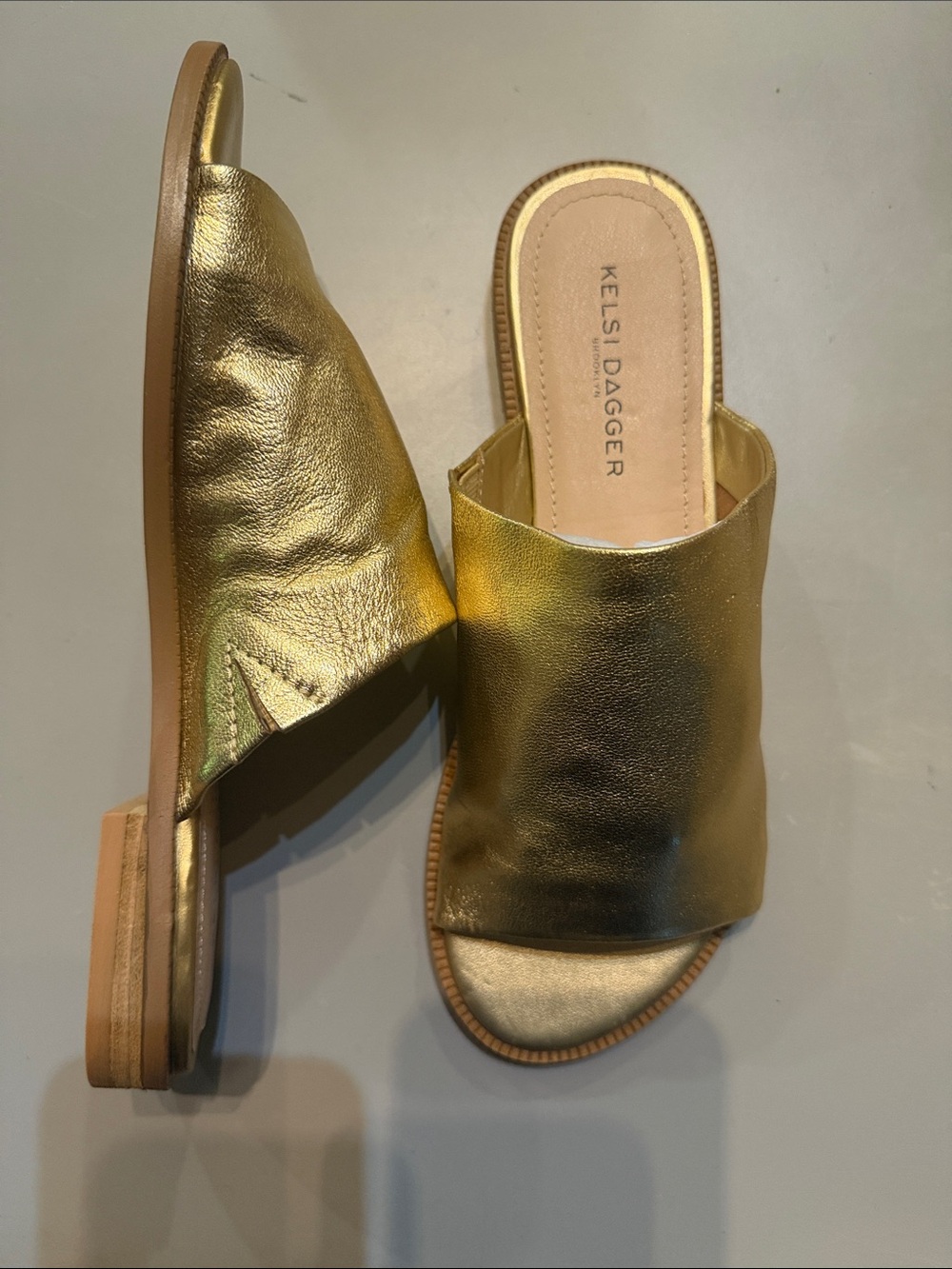 Kelsi Dagger Metallic Gold Open-Toe Slide Mules